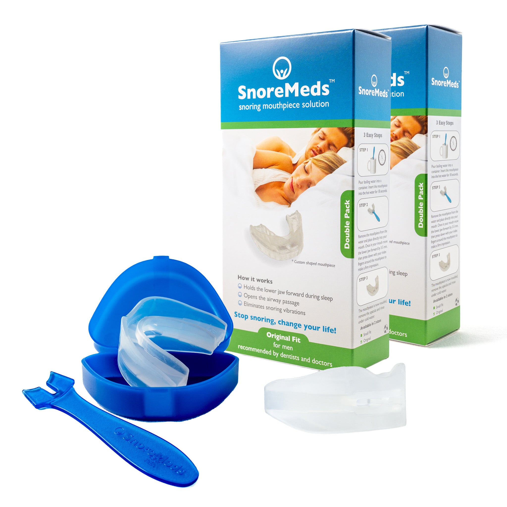 SnoreMeds men’s anti snoring mouthpiece bundle pack with two double packs